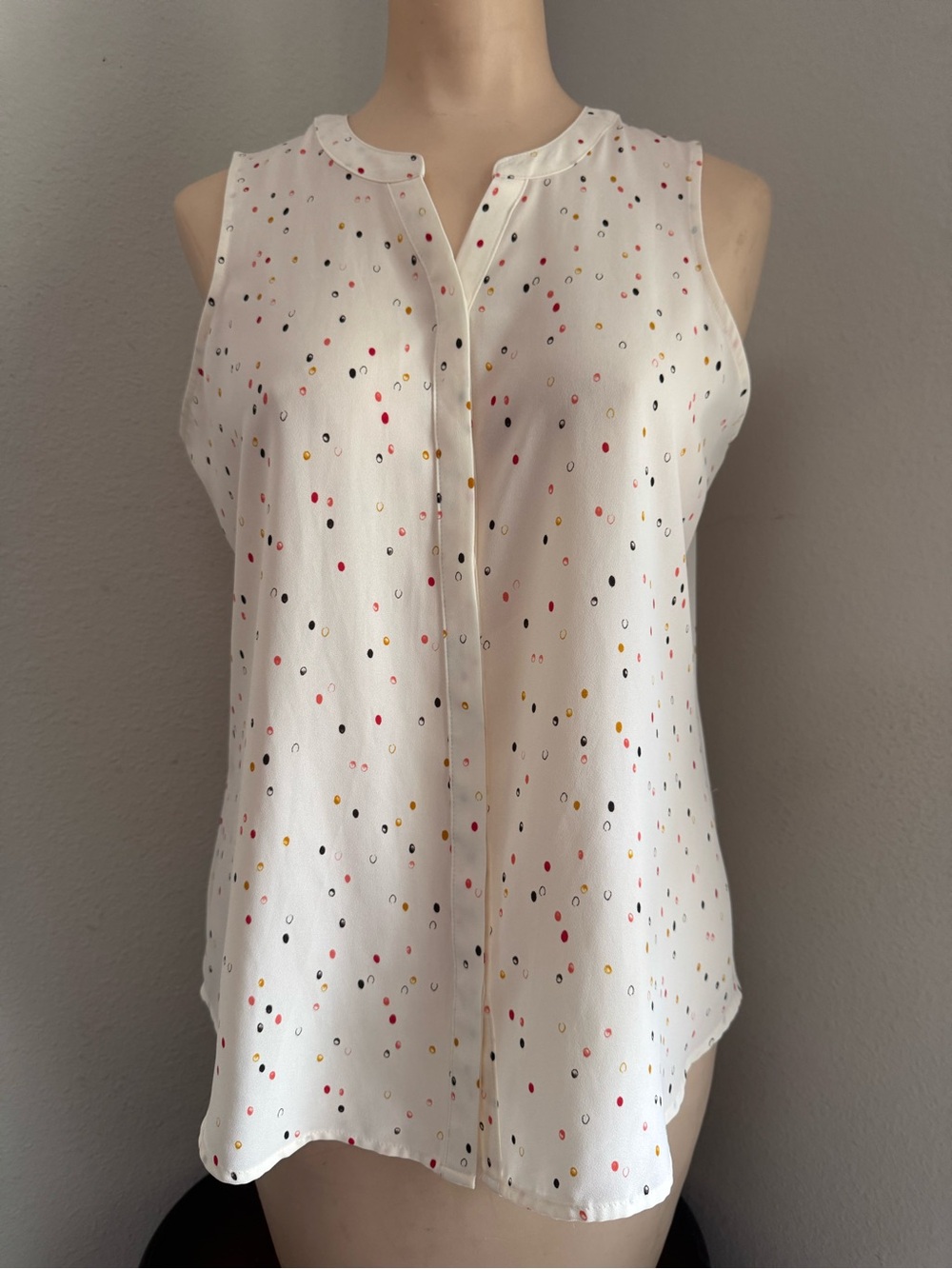 Apt. 9 Cream Sleeveless Dot-Print Button-Front Blouse Size PS